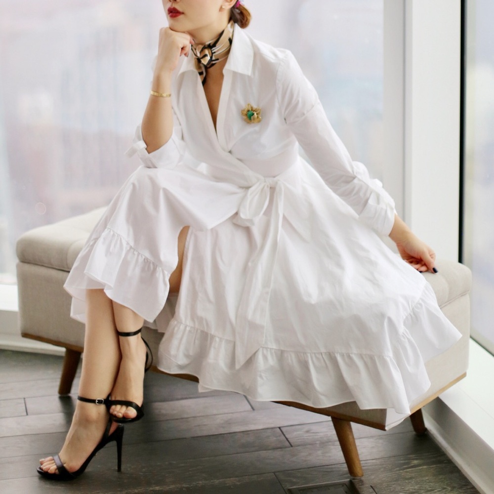 BeBe White Poplin wrapped dress